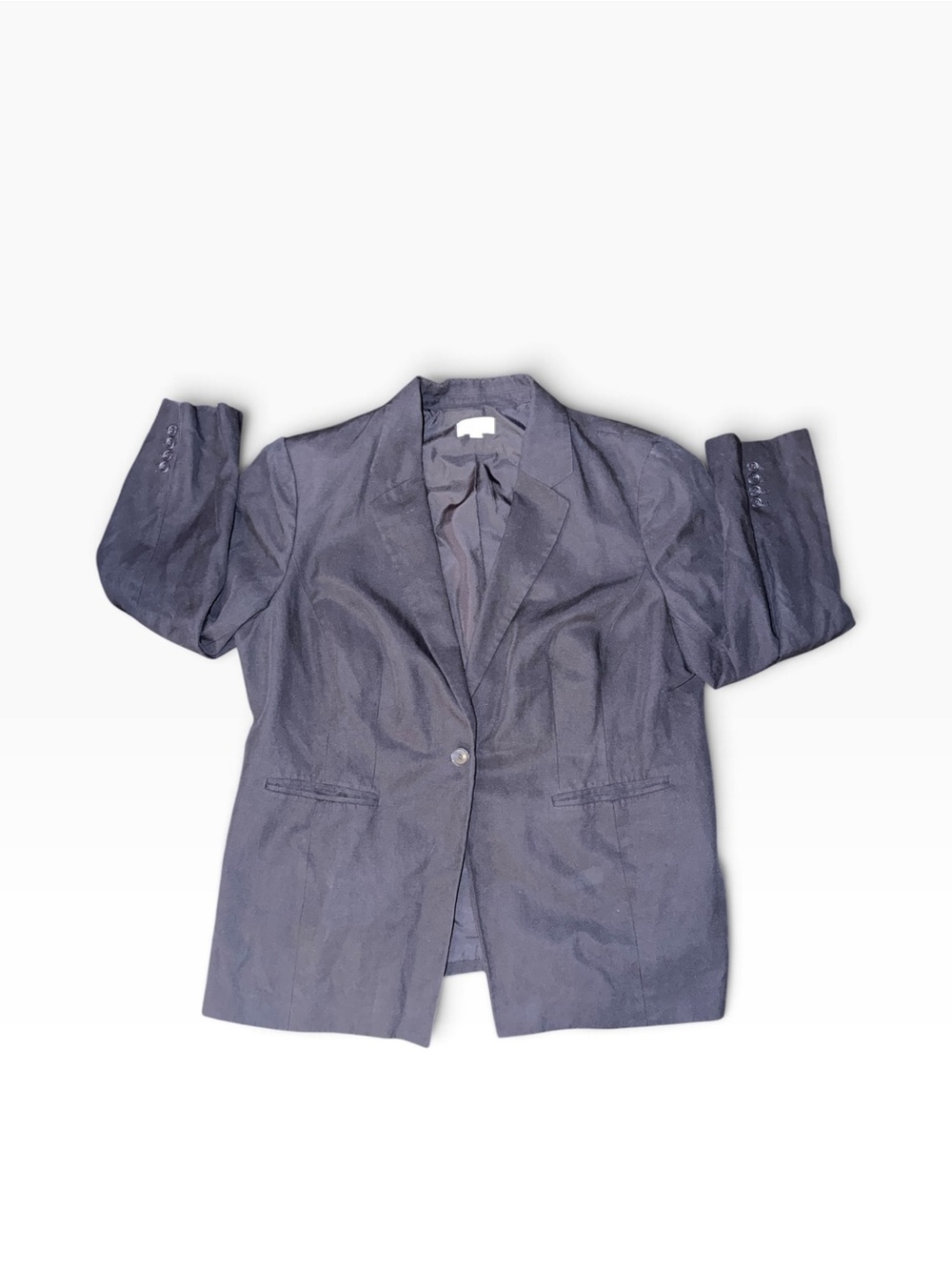 LOFT Single Plus Button Lined Blazer Navy Blue Slate Plus Size